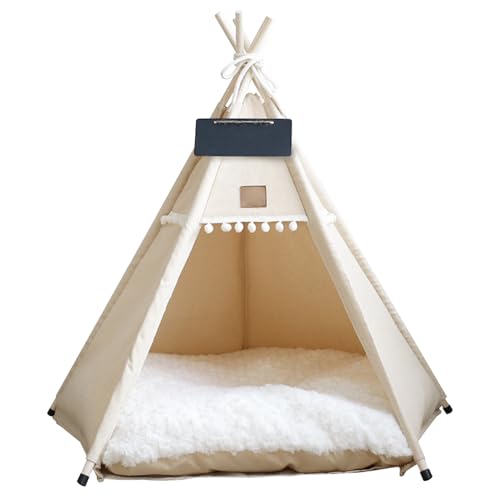 Haustierzelt, Hunde und Katze Tipee tragbare Haustier -Tipee -Zelte mit Kissen und Kleiner Tafel 28 Zoll hohe waschbare Hundehaus Welpe Süßes Bett für Haustiere unter 15 kg von Pastoralist