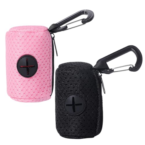 Hundekotbeutelhalter für die Leine, Hundekotbeutel Halter 2pcs 2, 8 x 2 Zoll Mesh Reißverschluss mit Schnalle atmungsbares waschbares tragbares Schwarz von Pastoralist