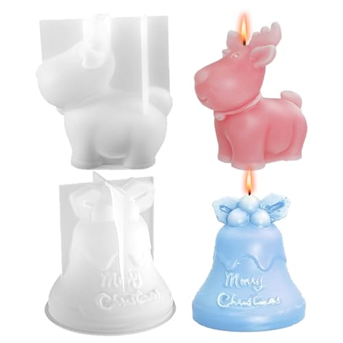Kerzenformen, Weihnachtsimpilze -Silikonformen 2pcs 3d Rentier ＆ Bell Weihnachten Harz DIY Epoxy Gussharzform für die Herstellung von Wachs -Aromatherapie Kerzen -Seifen -Schmutzdekoration von Pastoralist