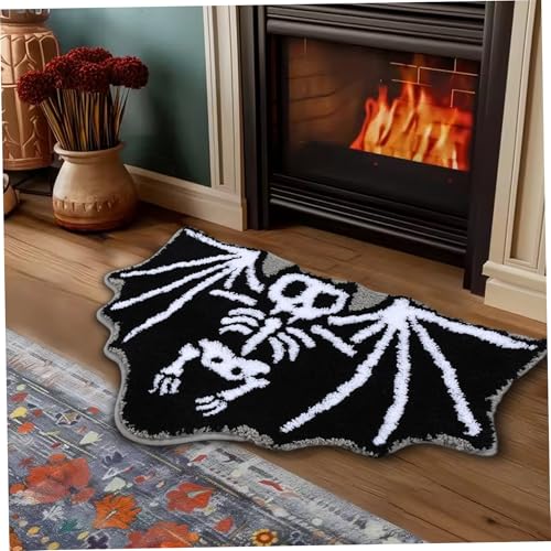 Pastoralist Halloween Bad Matte 30x21in Süßes Skelett Weiche Dicke Fledermaus Teppich schwarz Nicht rutschfestes warmes Halloween-Dekor für Badezimmer Schlafzimmer Küche Zuhause |.Fledermausmatte von Pastoralist