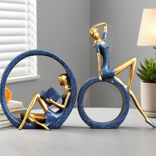 Pastoralist Lesenstatue, 2pcs Harz Yoga & Reading Girl Book Shelf Dekor, ästhetische Sammlerfiguren für Wohnzimmertischschreibtisch |.Regal -Dekor -Ästhetik von Pastoralist