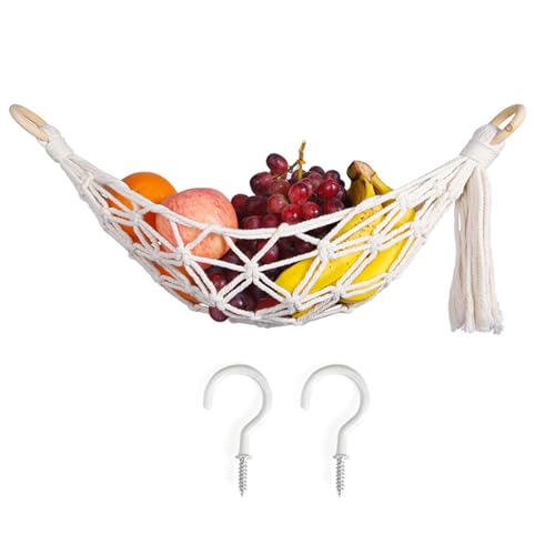 Pastoralist Obsthängematte unter Schrank hängende Obsthängematte Hängematte Großer Makrame Gemüse Banane Hängematte Platz sparsamer Obstkorb für Küchendekor Style2, Makrame Obst Hängematte von Pastoralist