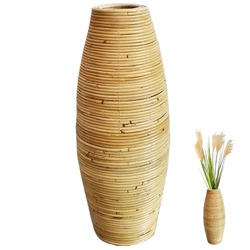Rattan Vase, 50 cm Wicker gewebte Blumenvase, dekorativer künstlerischer Boden für Bücherregal Wohnzimmer Tisch Herzstück von Pastoralist