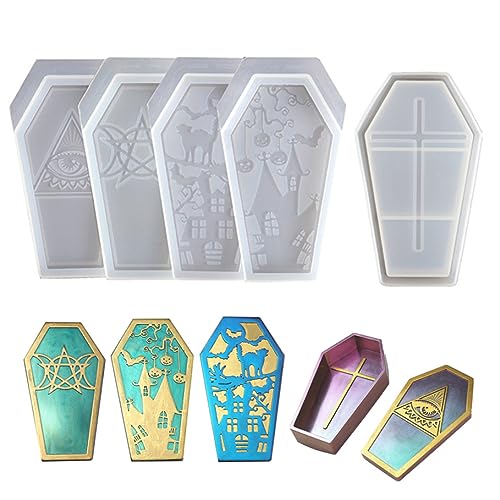 Schmuckbehälter Silikon -Zubehör -Werkzeug, Halloween Sarg Silicon Form 4PCS Schmuck Aufbewahrungskastenharzgussform mit Deckel leicht zu freizusagen von Pastoralist