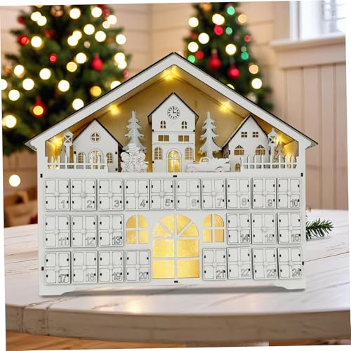 Weihnachts -Countdown -Kalender -Haus geformtes Holz -Adventskalender mit 24 Schubladen beleuchtete Weihnachtsdekorationen für Wohnkultur | von Pastoralist