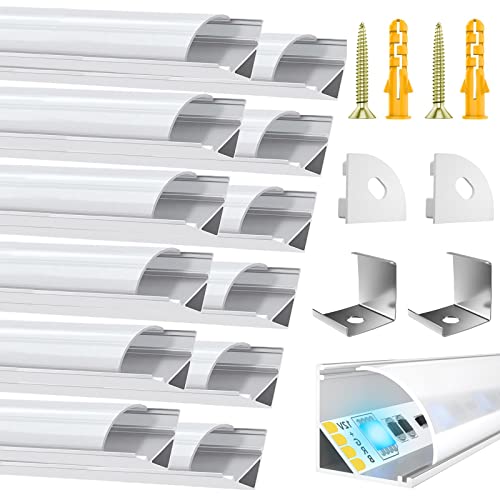 LED Aluminium Profil 12 × 1M, V-Form LED Profil für LED Streifen, LED Kanäle mit Weiß Milchige Abdeckung, Endkappen, und Montagematerial (LED Strips/Band bis 10 mm inkl) von Pasun
