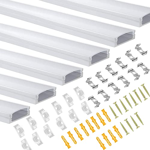 LED Profil 6 x 1m, U-Form LED Aluminium Profil mit Weiß Milchige Abdeckung, und Montageklammer für LED-Streifen (LED Strips/Band bis 12 mm inkl.) von Pasun