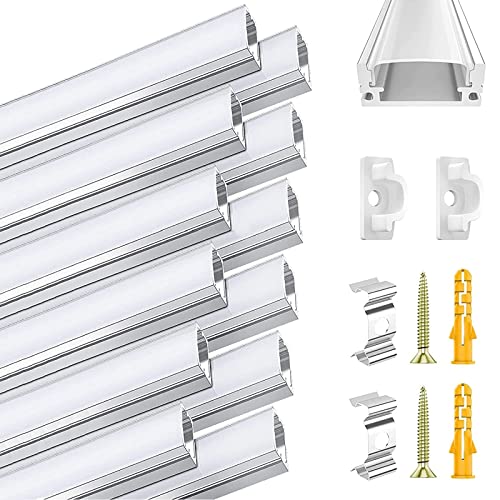 Pasun LED Aluminium Profil 12 x 1m, 12 Pack U-Form LED Profil mit Weiß Milchige Abdeckung, und Montageklammer für LED-Streifen von Pasun