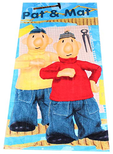 Pat und Mat blau Handtuch, Strandtuch, Motivhandtuch für Kinder, 70 x 140 cm, 100% Baumwolle von Pat und Mat