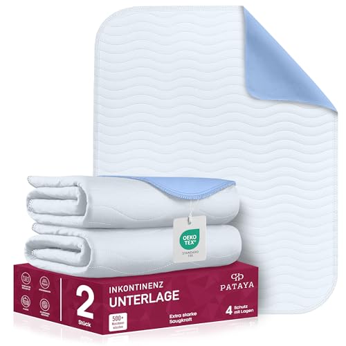Pataya Inkontinenzunterlage waschbar 50x70 2er - wasserdichte Matratzenschutz Matratzenauflage nässeschutz Bett Inkontinenzauflage Bettunterlage (50x70 cm - 2er) von Pataya