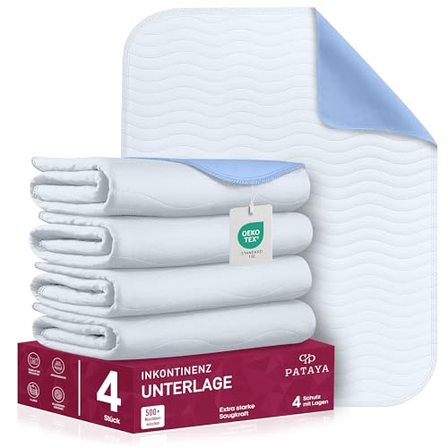 Pataya Inkontinenzunterlage waschbar 75x90 4er - wasserdichte Matratzenschutz Matratzenauflage nässeschutz Bett Inkontinenzauflage Bettunterlage (75x90 cm - 4er) von Pataya