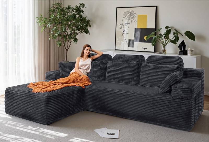 Patbrela Ecksofa Linkseckiges Sofa mit Chaiselongue, Samtbezug, 1 Teile, Modulares Sofa mit hoher Rückenlehne, grau Patbrela Ecksofa Linkseckiges Sofa mit Chaiselongue, Samtbezug, 1 Teile, Modulares Sofa mit hoher Rückenlehne, grau von Patbrela