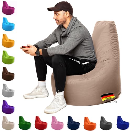 PATCH HOME Patchhome Gamer Kissen Lounge Kissen Sitzsack Sessel Sitzkissen In & Outdoor geeignet fertig befüllt | Beige - Ø 80cm x Höhe 90cm - in 2 Größen und 25 Farben von PATCH HOME