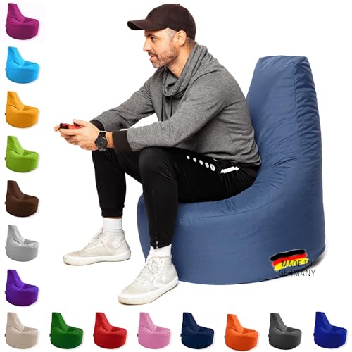 PATCH HOME Patchhome Gamer Kissen Lounge Kissen Sitzsack Sessel Sitzkissen In & Outdoor geeignet fertig befüllt | Blaugrau - Ø 80cm x Höhe 90cm - in 2 Größen und 25 Farben von PATCH HOME