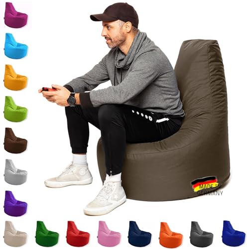 PATCH HOME Gamer Kissen & Lounge Sitzsack – befüllbar mit Reißverschluss, gefüllt mit Styropor, geeignet für In- & Outdoor. Perfekt als Gaming Sessel Sitzkissen (Khaki - Ø 80cm x Höhe 90cm) von PATCH HOME