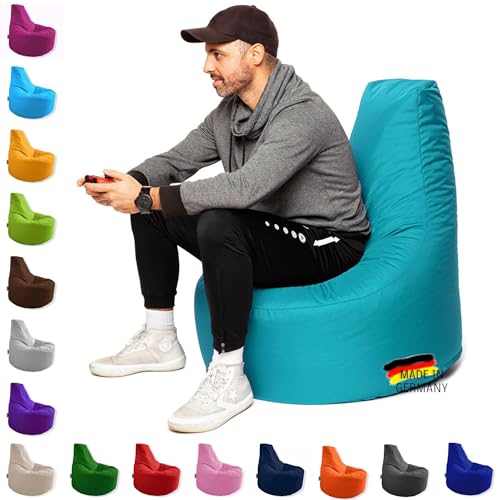 PATCH HOME Patchhome Gamer Kissen Lounge Kissen Sitzsack Sessel Sitzkissen In & Outdoor geeignet fertig befüllt | Türkis - Ø 80cm x Höhe 90cm - in 2 Größen und 25 Farben von PATCH HOME