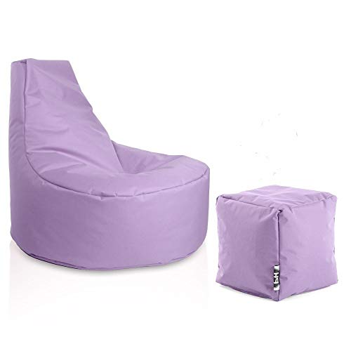 PATCH HOME Gamer Sessel inkl. Würfel Bean Bag Set Ø75cm, 30cm Sitzhöhe, 80cm Höhe + 35x35cm Würfel Flieder von PATCH HOME