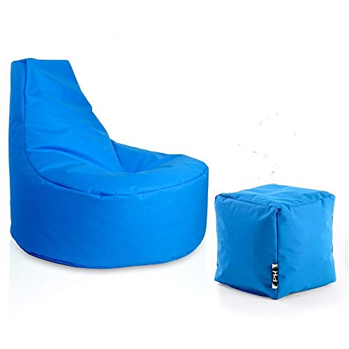 PATCH HOME Gamer Sessel Sitzsack inkl. Würfel Bean Bag Set Ø80cm, 30cm Sitzhöhe, 90cm Höhe + 35x35cm Würfel Königsblau von PATCH HOME