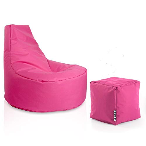 PATCH HOME Gamer Sessel inkl. Würfel Bean Bag Set Ø80cm, 30cm Sitzhöhe, 90cm Höhe + 35x35cm Würfel Pink von PATCH HOME