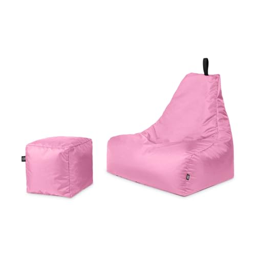 PATCH HOME Patchhome Sitzsack Lounge Sessel + Würfel/Hocker mit Reißverschluss Gamer Sitzkissen fertig mit Styropor Füllung befüllt H:90cm | T:78cm | B:82cm + 35x35cm Würfel Altrosa von PATCH HOME
