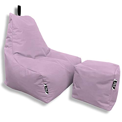 PATCH HOME Patchhome Sitzsack Lounge Sessel + Würfel/Hocker mit Reißverschluss Gamer Sitzkissen fertig mit Styropor Füllung befüllt H:90cm | T:78cm | B:82cm + 35x35cm Würfel Flieder von PATCH HOME