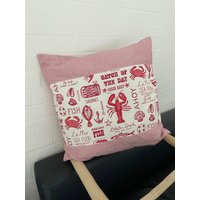 Patchwork Kissenbezug Canvas Stoffe Von Clarke Und 60x60cm Rot Weiß Maritim Gestreift Meerestiere Kombiniert von Patchworkschmiede