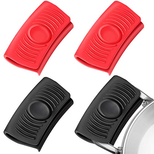 2 Paare Silikon Helfen Griff Halter Wärmeisolierter Topfgriff Heiß Griffhalter Topf Ärmel Griff Topflappen für Pfannen, Bratpfannen (Rot und Schwarz) von Patelai