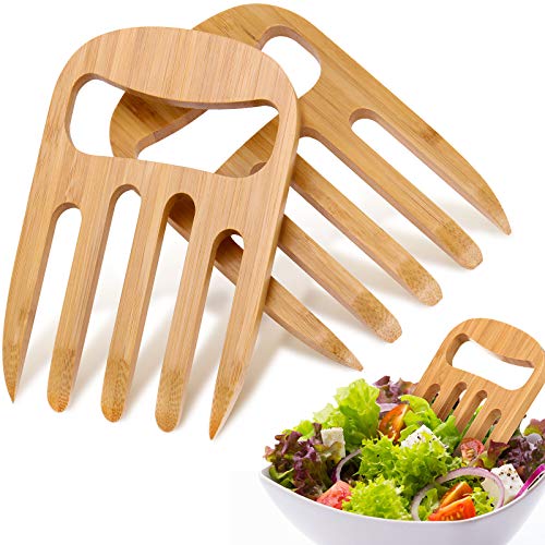 2 Stücke Bambus Salat Hände, Salat Besteck Bambus Dienst Hände Neueste Greifer Design Salat Gabel Set für Salat Servieren, Pasta, Obst auf Ihrer Küchentheke, 6 Zoll (Holz Farbe) von Patelai