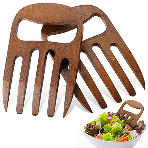 2 Stücke Bambus Salat Hände, Salat Besteck Bambus Dienst Hände Neueste Greifer Design Salat Gabel Set für Salat Servieren, Pasta, Obst auf Ihrer Küchentheke, 6 Zoll (Kaffee Farbe) von Patelai