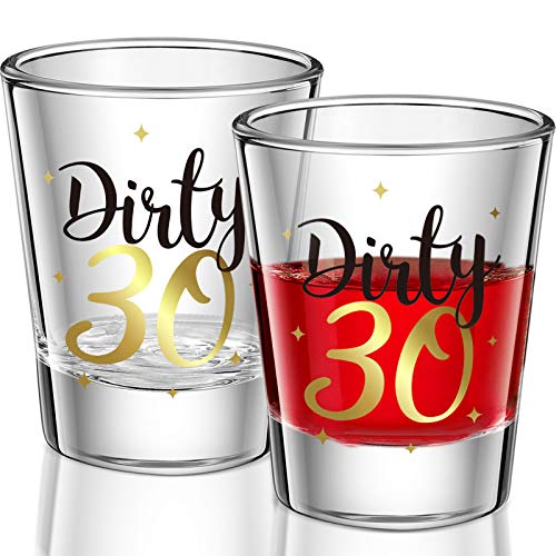 Patelai 2 Stücke Dirty 30 Schuss Gläser 2 Unzen Schwarz und Gold Lustige 30. Geburtstagsfeier Weingläser für Frauen und Männer Präsentieren Feiern Glückliche Dreißig 30. Geburtstag Dekoration von Patelai
