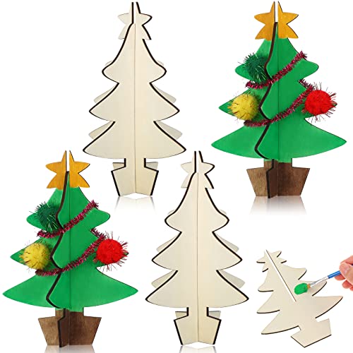 24 Stück Holz Weihnachtsbaum Bastelset für Kinder 3D Weihnachtsbaum zum Basteln Holz Tannenbaum Weihnachtsschmuck für Kinder Erwachsene DIY Weihnachten Tischdekoration von Patelai