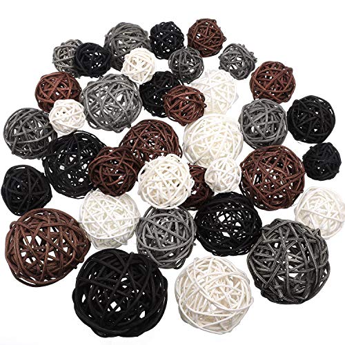 Patelai Rattan-Kugeln aus Weidengeflecht, dekorative Kugeln für Vasen, Tafelaufsatz, Schalen, Kugelfüller für Heimdekoration, 4 Größen (weiß, dunkelgrau, braun, schwarz), 36 Stück Patelai Rattan-Kugeln aus Weidengeflecht, dekorative Kugeln für Vasen, Tafelaufsatz, Schalen, Kugelfüller für Heimdekoration, 4 Größen (weiß, dunkelgrau, braun, schwarz), 36 Stück von Patelai