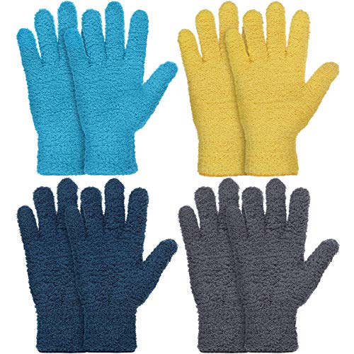 4 Paare Mikrofaser Auto Abstauben Reinigung Fäustlinge Handschuhe Wiederverwendbar Abstauben Fäustlinger (Gelb, Grau, Blau, Dunkelblau) von Patelai