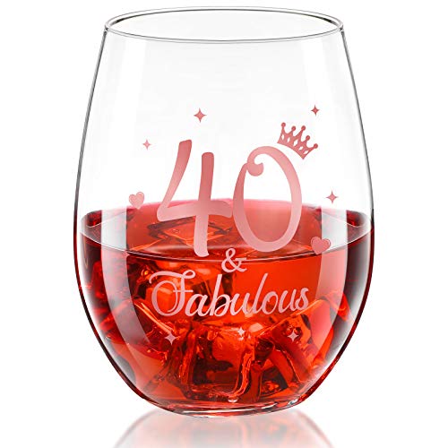 40 and Fabulous Stammlos Weinglas Roségold 40. Geburtstag Weinglas Geschenk 40. Jahrestag Glas für Mann Frauen 40. Geburtstag Party Hochzeit Jahrestag Dekorationen, 17 Unzen von Patelai