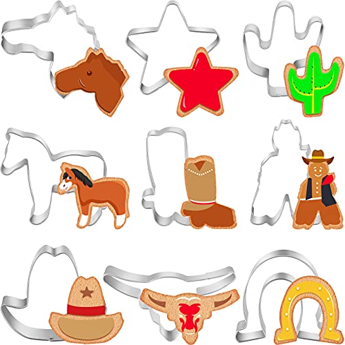 9 Stück Cowboy Ausstechformen Set Cowboy Thema Ausstechform, einschließlich Kuh, Stern, Pferd, Cowboy, Stiefel, Hut, Kaktus, Pferdekopf, Edelstahl Ausstecher zum Backen Dekorative Lebensmittel DIY 9 Stück Cowboy Ausstechformen Set Cowboy Thema Ausstechform, einschließlich Kuh, Stern, Pferd, Cowboy, Stiefel, Hut, Kaktus, Pferdekopf, Edelstahl Ausstecher zum Backen Dekorative Lebensmittel DIY von Patelai