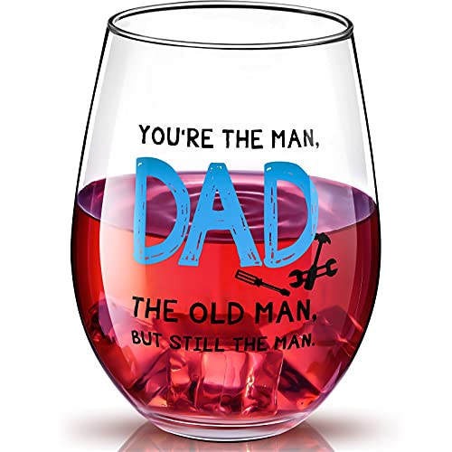 Geschenk für Papa The Old Man Lustiges Stielloses Weinglas, Lustiges Papa Weinglas für Papa, Stiefvater, Vatertag, Weihnachten, Geburtstag Geschenk von Tochter, Sohn, Kinder, 17 Unzen von Patelai