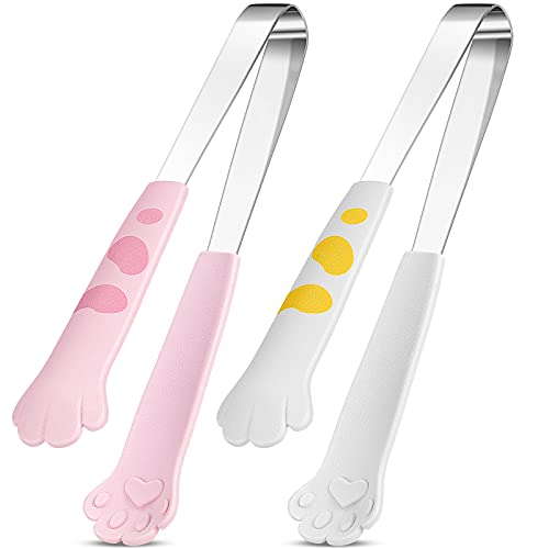 Katzenzange 17,8 cm Lebensmittel-Clips Küchenzange Katzenpfotenform Zange Edelstahl Kochzange für BBQ Kochen Grillen Süßigkeiten Zucker (2, weiß, rosa) von Patelai