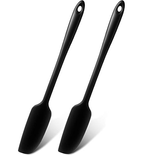 Lange Griff Silikon Krug Spatel Antihaft Gummi Schaber Hitzebeständig Spatel Silikon Schaber für Gläser, Smoothies, Mixer Kochen Backen Rühren Mischwerkzeuge (Schwarz, 2) von Patelai