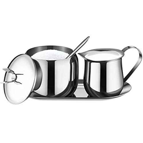 Milch und Zucker Schüssel Set Edelstahl Latté Milch Tasse Sahnekännchen und Zucker Schüssel mit Deckel Löffel Tablett zum Kaffee Servieren Set Aufschäumen Milch Milch und Zucker Schüssel Set Edelstahl Latté Milch Tasse Sahnekännchen und Zucker Schüssel mit Deckel Löffel Tablett zum Kaffee Servieren Set Aufschäumen Milch von Patelai