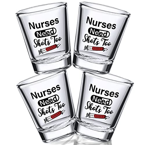 Nurse Need Shots Too, lustiges Glasgeschenk für Frauen und männliche Krankenschwestern, Mutter, Schwester oder Freund, Geschenk für Krankenschwestern, Schule, 57 ml (4 Stück, 9.9x5.9.9x5.9 cm) von Patelai