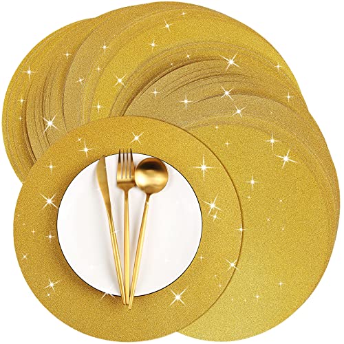 Patelai Glitzer-Papier-Tischsets, 33 cm, glänzend, Einweg-Tischsets, rund, dekorative Papier-Tischsets, Papierdeckchen für Tisch, Esszimmer, Bankett, Hochzeit, Party (Gold, 200) von Patelai