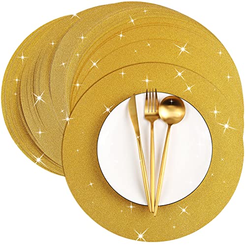 Patelai Glitzernde Papier-Tischsets, 33 cm, Weihnachten, glänzende Einweg-Tischsets, rund, dekorative Platzsets, Papierdeckchen für Tisch, Esszimmer, Bankett, Hochzeit, Party (Gold, 100 Stück) von Patelai