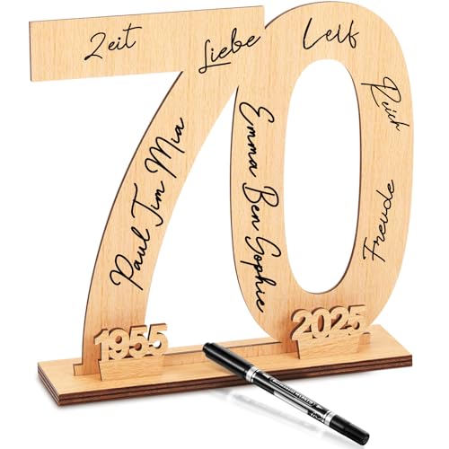 Patelai Holzschild Gästebuch Holz Geburtstag Gästebuch Stehendes Schild mit Stift zum Unterschreiben Zahlen Schild Gästebuch mit Jahren Jahreszahlen für Hochzeit Jubiläum Tischdeko (Nummer 70) von Patelai