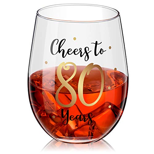 Patelai Stieloses Weinglas, Gold, 500 ml, Cheers to 80 Years, Party, Hochzeit, Jahrestag, Dekoration, 1 Stück (1er Pack) von Patelai