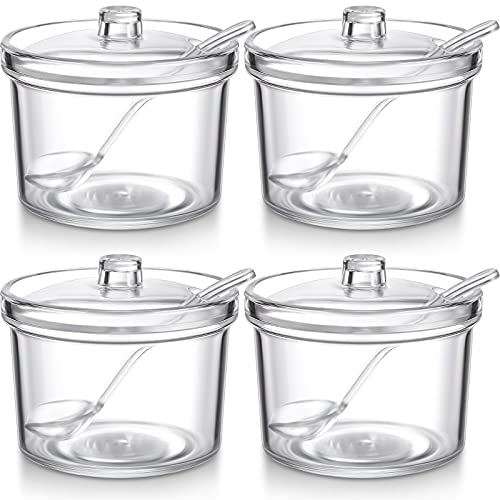 Patelai Zuckerdose aus Acryl, transparent, mit Deckel und Salzlöffel, Vorratsdose mit luftdichtem Deckel für Salz, Tee, Gewürze, Kräuter, Gewürze (200 ml), 4 Stück von Patelai
