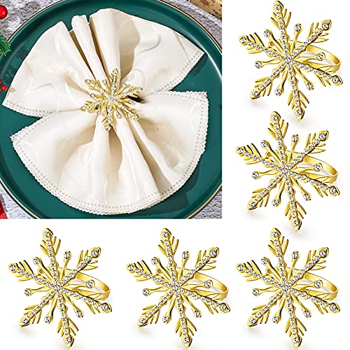 Serviettenring mit Schneeflockenmotiv, Weihnachts-Serviettenringe, Halter, Schnalle, Weihnachten, Serviettenring, Strass, Metall, Serviettenringe, Tischdekoration (Gold, 6) von Patelai