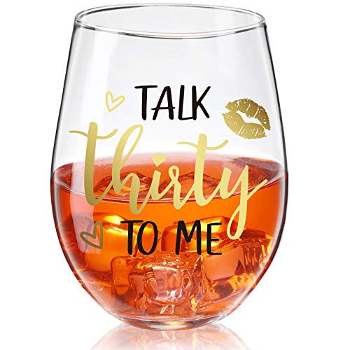 Patelai Talk Thirty To Me Weinglas 30. Geburtstag Stammlos Weinglas Schwarz Stammlose Glas Becher Schmutzig 30 Geburtstag Geschenk für Frauen Männer Dreißig Geburtstag Geschenk Hochzeit, 17 Unzen von Patelai