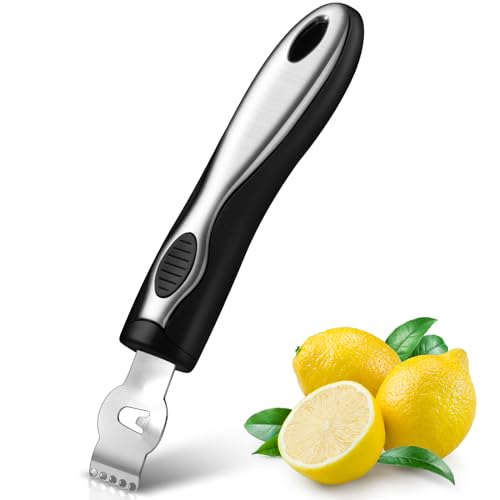 Zitronen Zester Schäler Professioneller Zitronenzester mit Canelle Messer Edelstahl Zitronenscheibe für Gin Cocktail Limetten Orangen Küchen Werkzeug (Stilvoll, 6,89 Zoll) von Patelai