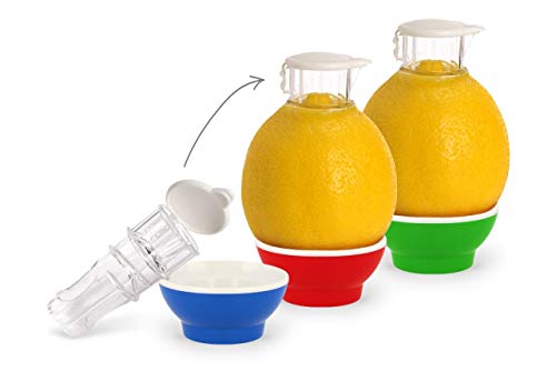 3 x Patent-Safti Zitronenpresse Zitronen-Ausgießer Orangen-Limetten-Zitronen-Entsafter Manuelle Saft-Presse Citruspresse (Blau Rot Grün) von Patent-Safti