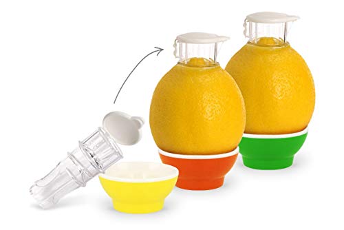 3 x Patent-Safti Zitronenpresse Zitronen-Ausgießer Orangen-Limetten-Zitronen-Entsafter Manuelle Saft-Presse Citruspresse (Gelb Orange Grün) von Patent-Safti